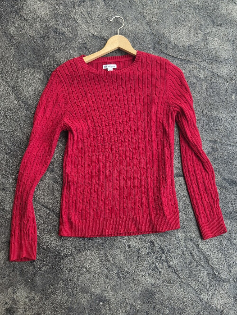 croft & barrow  Bright Red Cotton Cable-Knit Crewneck Sweater Size MP